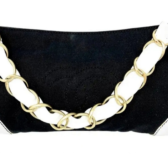 💯Authentic Chanel Vintage Navy Canvas With White Leather - Picture 8 of 9